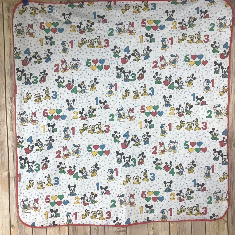 Vintage Disney Mickey Mouse baby blanket numbers 123 Red Trim Minnie Pluto